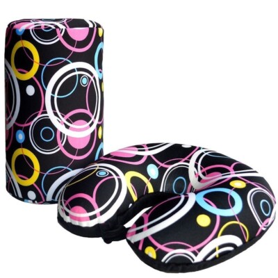 BookishBunny 2-Piece Micro Bead Travel Pillow Set – U-Shaped Neck Pillow & Lumbar Roll – Black-936414
