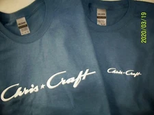 Two Chris Craft Boats Screen Printed Indigo T-Shirts 6 oz. 100% Cotton  Boat
