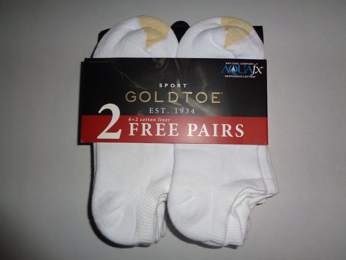 GoldToe Sport Cotton AQUAFX No Show Socks Bonus 6+2 8-Pack White 