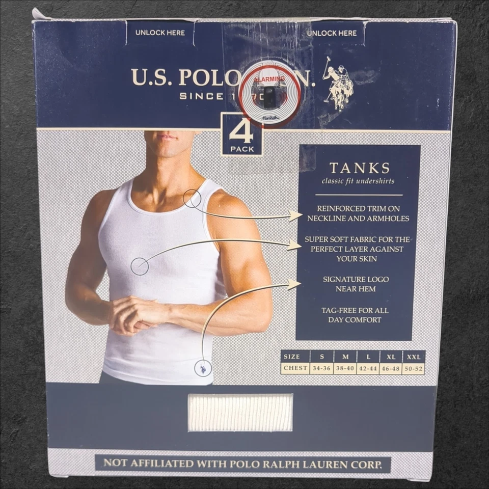 EE. UU. POLO ASSN. Pack de 4 camisetas sin mangas acanaladas blancas para hombre grandes sin mangas Foto 2 de 4