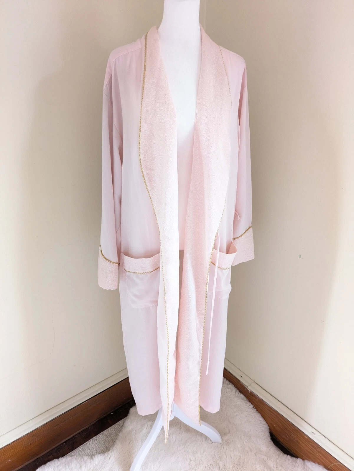 UNDERCOVER Accappatoio vintage Victorias Secret etichetta oro donna S rosa goffrato glitter broccato