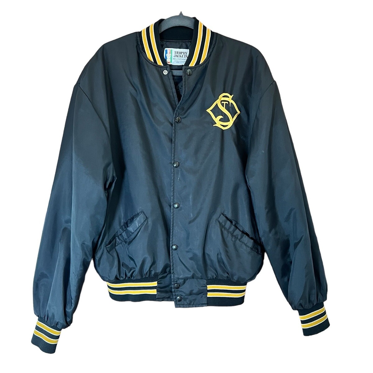 ジャケット・アウター MECA sport wear stadium jacket KF LOGO Vintage Trophy Jacket Meca Sportswear Black Satin Varsity