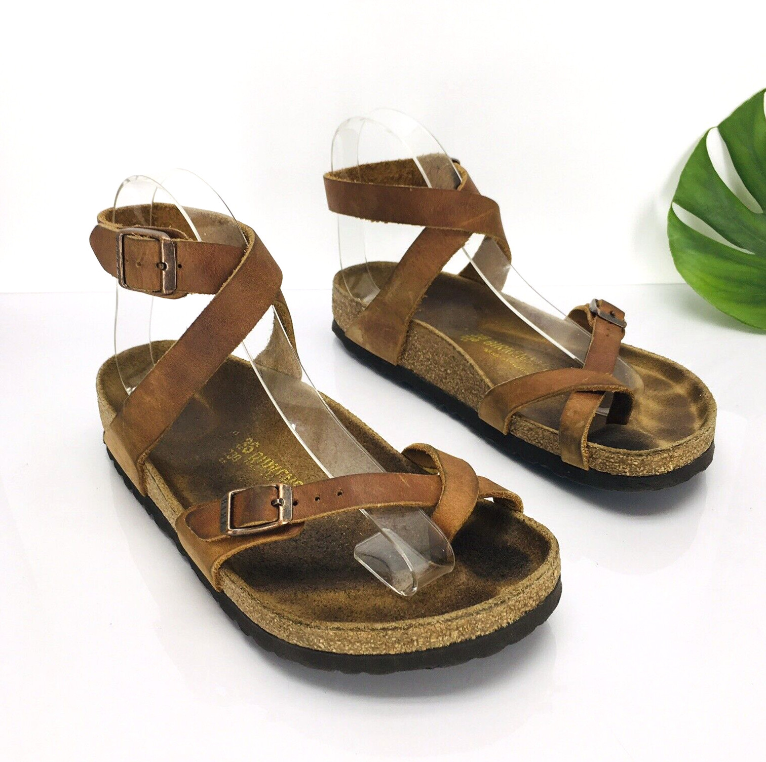 Birkenstock Yara Womens Habana Brown Leather Ankle Strap Sandals