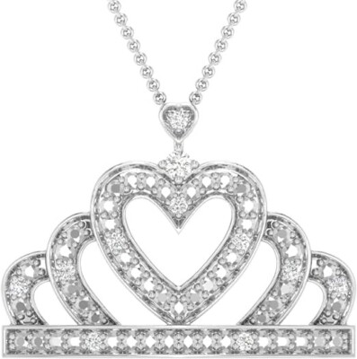 14K White Gold Plated Queen Charm Pendant Necklace 0.05 cttw Round Real Diamond