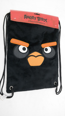Angry Birds Black Drawstring Backpack Rovio Licensed Sling Tote Bag TF