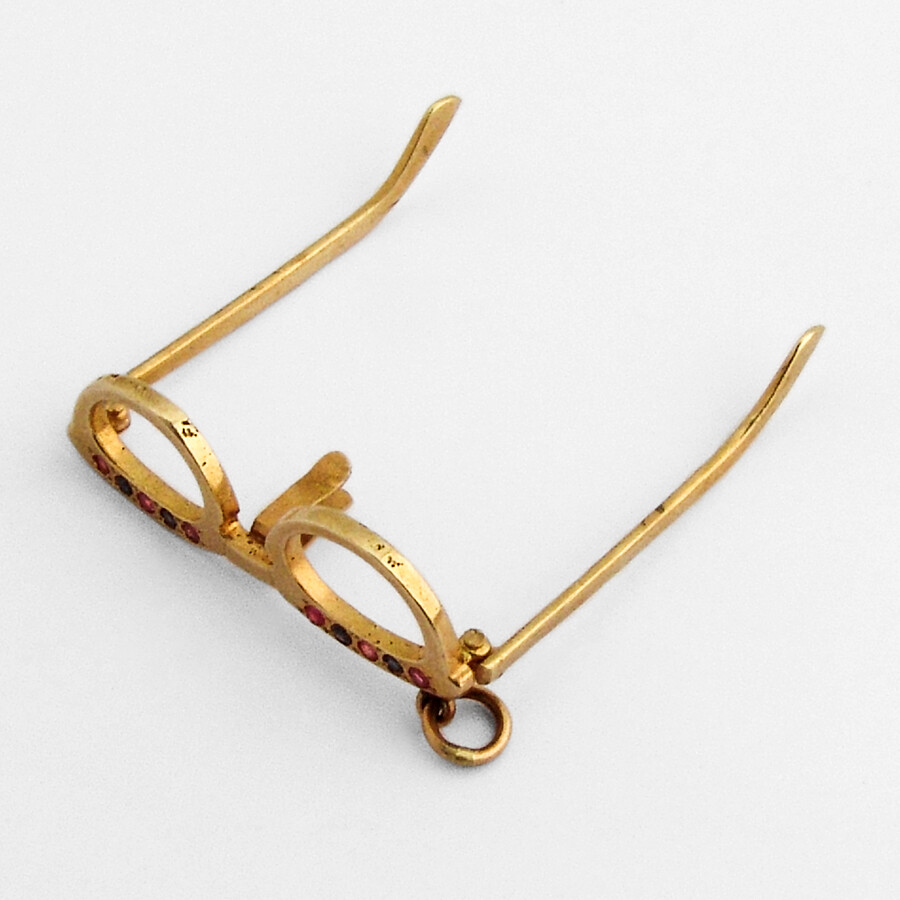 Folding Eyeglasses Pendant 14K Yellow Gold Ruby Sapph… Gem