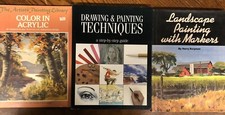 3 Art How-To Books: Drawing Painting Techniques, Acrylics, Marker Landscapes