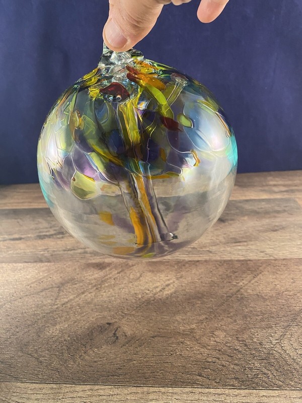 Large Hand Blown Glass Globe Hanging Ornament 5.25”Dia Multicolored End Of Day