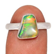 Natural Ethiopian Opal Polish Rough 925 Silver Ring Jewelry s.7.5 CR72553