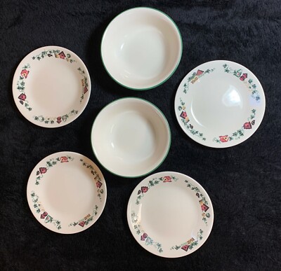 Corelle Garden Home Lot of 6 - 4 Dessert/Bread Butter Plates, 2 Cereal Bowls, VG