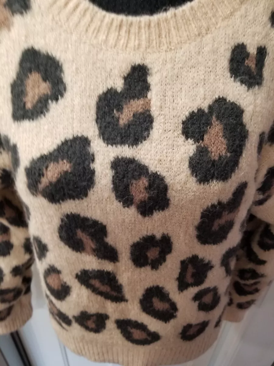 Victorias Secret PINK Reversible Leopard Print Sweater V Neck Small Beige  Black