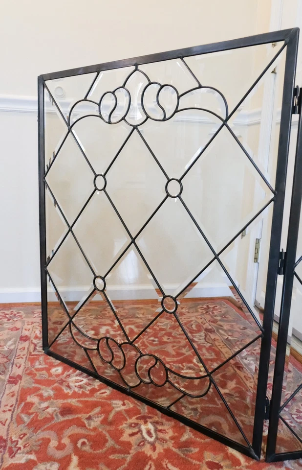 Pantalla de chimenea plegable de vidrio transparente bisel hecha a mano 52" x 34,25" TQNV08 Foto 4 de 4