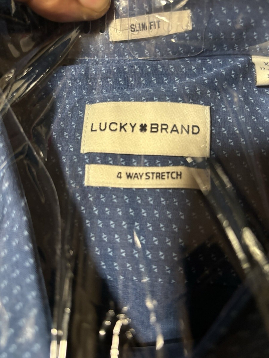 lucky brand slim fit stretch dress shirt Lucky Brand Mens XL 17-17 1/2 SlimFit 4Way Stretch Long Sleeve Button Up Shirt