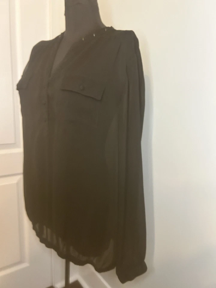 TORRID Black 2 Pocket Studded Collar V Neck Long Sleeve Shear Blouse Womens 2 - Image 2 of 4