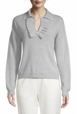 ELIE TAHARI Ruffle Split Neck Cashmere Sweater Amber Grey Size M NWT 345 sale