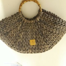 ALMA TONUTTI- BORSA MARE PAGLIA DI MAIS INTRECCIATA MANICI IN BAMBOO