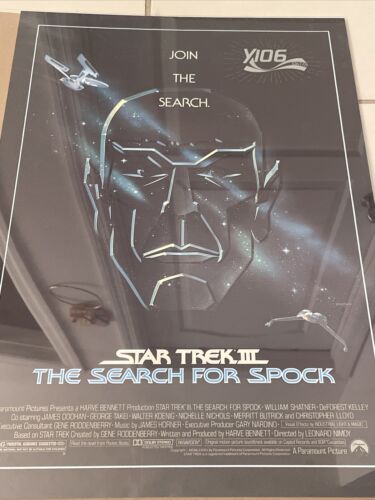 Vintage 1984 STAR TREK III THE SEARCH FOR SPOCK Y106.7 Movie Promo Poster 24x17 - Afbeelding 1 van 7
