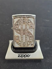 Iconic Zippo Iced Out Dollar/Money Sign Design Logo Refillable Flint Lighter
