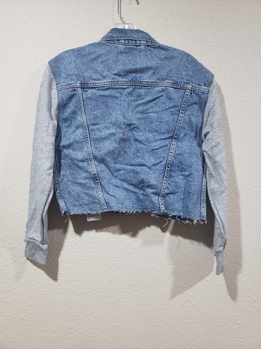 Levi’s Ex-Boyfriend Hybrid Trucker Jacket NWT Frayed Hem Cotton Sleeve Women XS - Picture 2 of 5