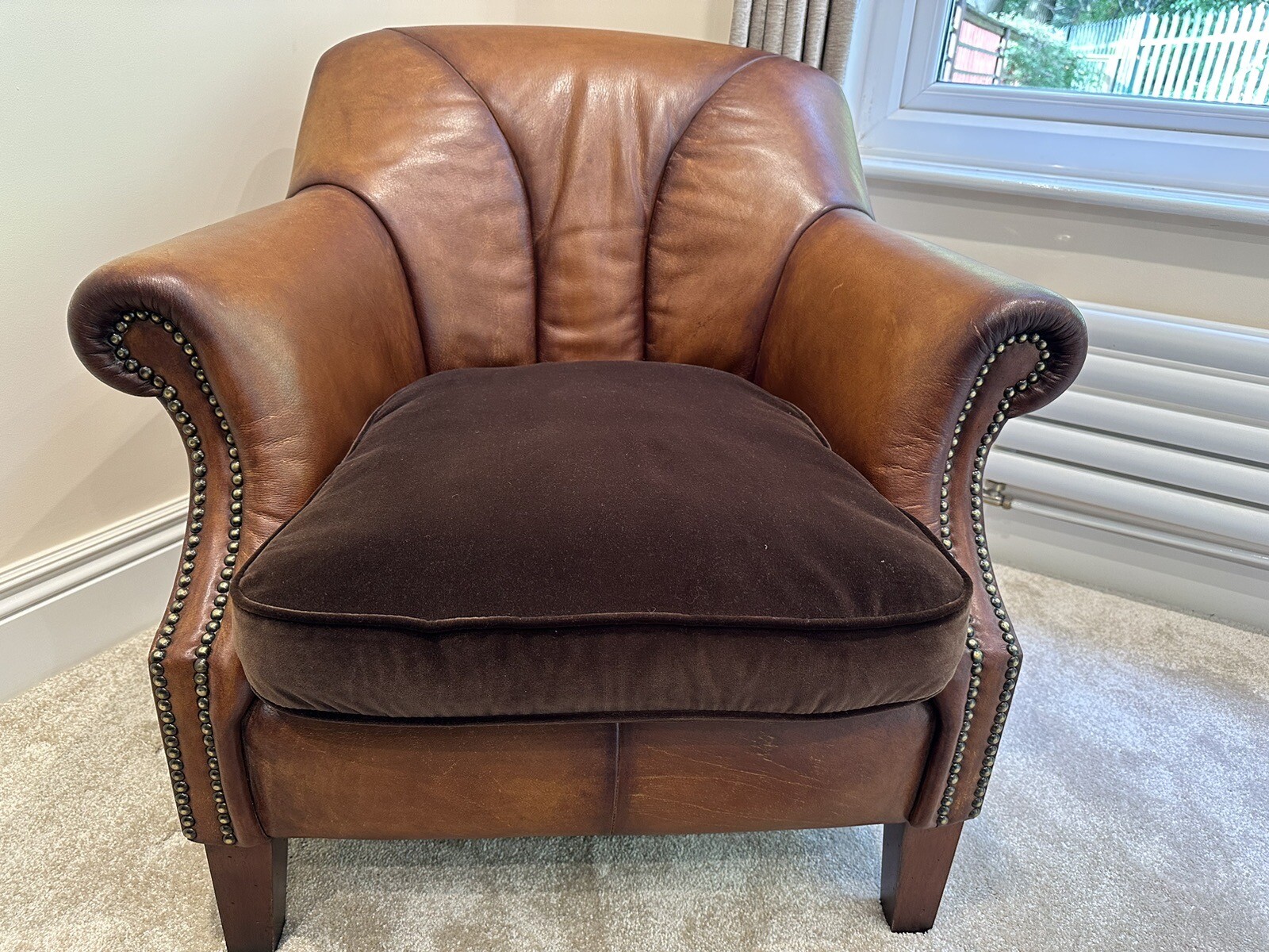 John Lewis Tetrad Compact Brown Leather & Velvet Armchair eBay