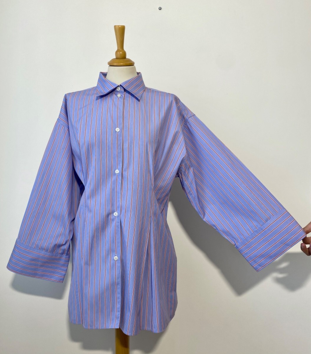 Totême Sedona Striped Blue Cotton Tunic/Shirt Size: L