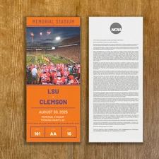 2025 CLEMSON Tigers Football Commemorative Custom Ticket Stub Any Game Any Seat