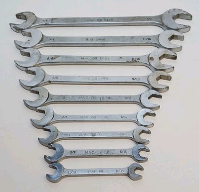 VINTAGE MAC TOOLS -9 PC -D & DR SERIES 1/4'' - 7/8''DOUBLE OPEN-END WRENCH SET 
