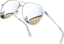 Oversized Silver Aviation Sunglasses Polarized, Retro Sun Glasses UV Protecti...