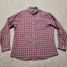 Eddie Bauer Shirt Mens XL Red Plaid Button Down Wrinkle Resistant Relaxed Fit