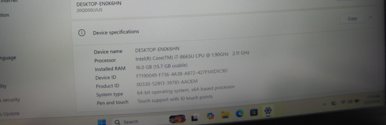 Lenovo X1 Carbon 7th Gen, 14-Inch Laptop, with i7-8665U, Windows 11 Pro