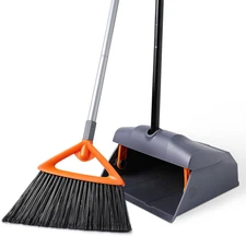 Heavy Duty Broom with Dustpan Combo Set Indoor and Outdoor Dual Purpose,Stiff Br