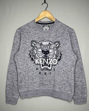 Kenzo Paris Tiger Embroidered Logo Crewneck Grey Sweatshirt Women Size S