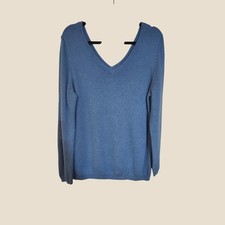 Old Navy Ribbed Double V-Neck Sweater Blue Holiday 2011 Womens XL Preppy Classic