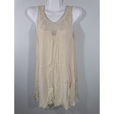 Vintage Cream Crochet Lace Neck Mini Dress Small Made in USA Babydoll Peasant