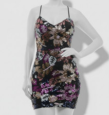 Crystal Doll Women's Black Floral Sequin Sleeveless Bodycon Dress Juniors Size 5