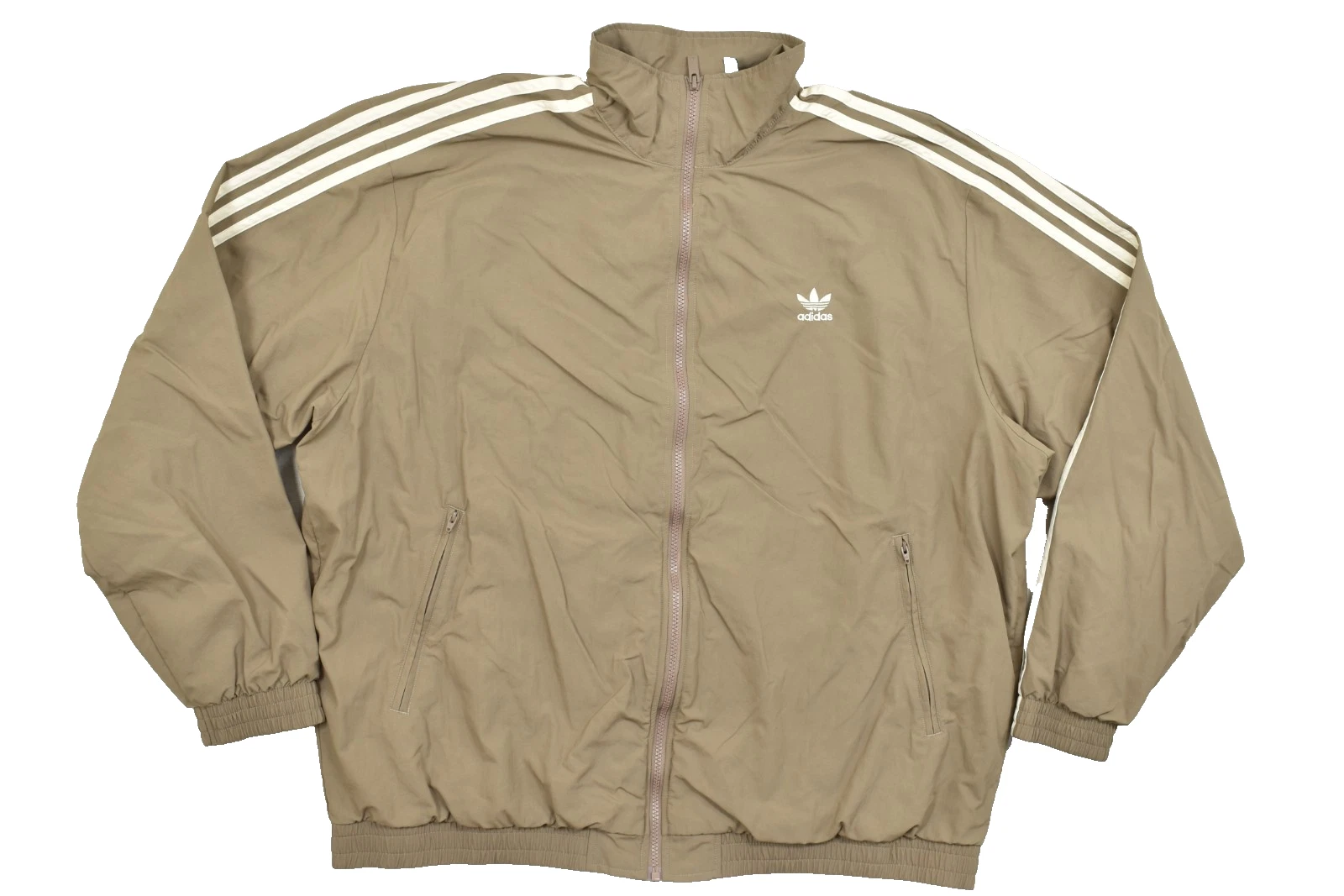 Adidas Originals Men's 2XL Beige Khaki Full Zip 3-Stripe Windbreaker Track Jack