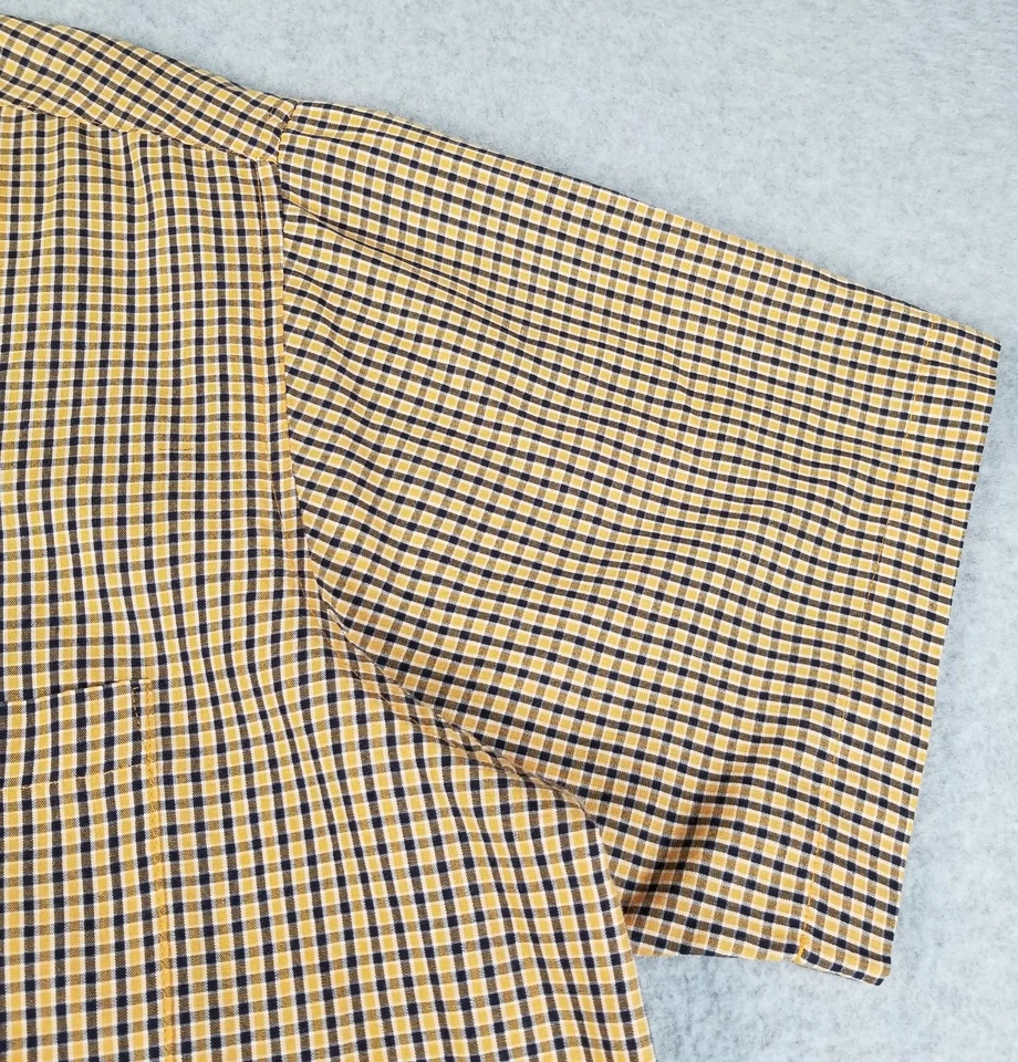 CHEROKEE 纽扣衬衫男式 L 码黑色橙色格子短袖口袋 — 第 3/4 张图片