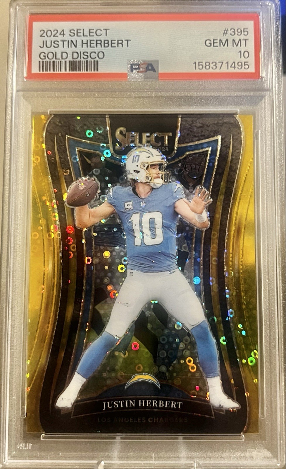 Panini Select 2024 Justin Herbert #395 Gold Disco Prizm /10 Suite Level PSA 10