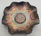 LOVELY VINTAGE CARNIVAL FENTON BLUE DRAGON & LOTUS RUFFLED BOWL “SMOOTH EXTERIOR