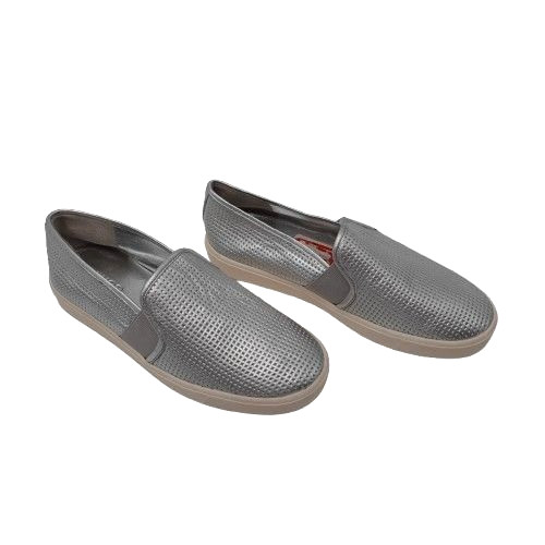 Vince Blair Perforated Slip On Sneakers Silver Leather Stretch Casual Size 6