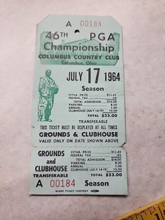 1964 The 46th. PGA Championship Golf Ticket Columbus Country Club Ohio FULL STUB