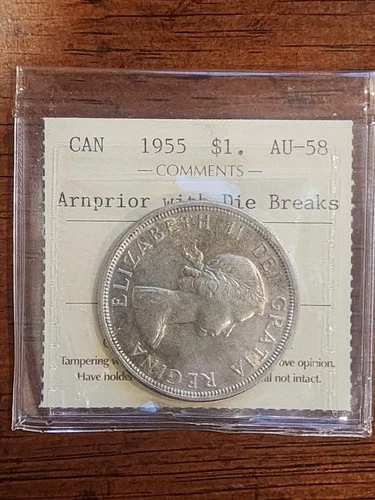 1955 Canada 1 Dollar Arnprior with Die Breaks - AU 58