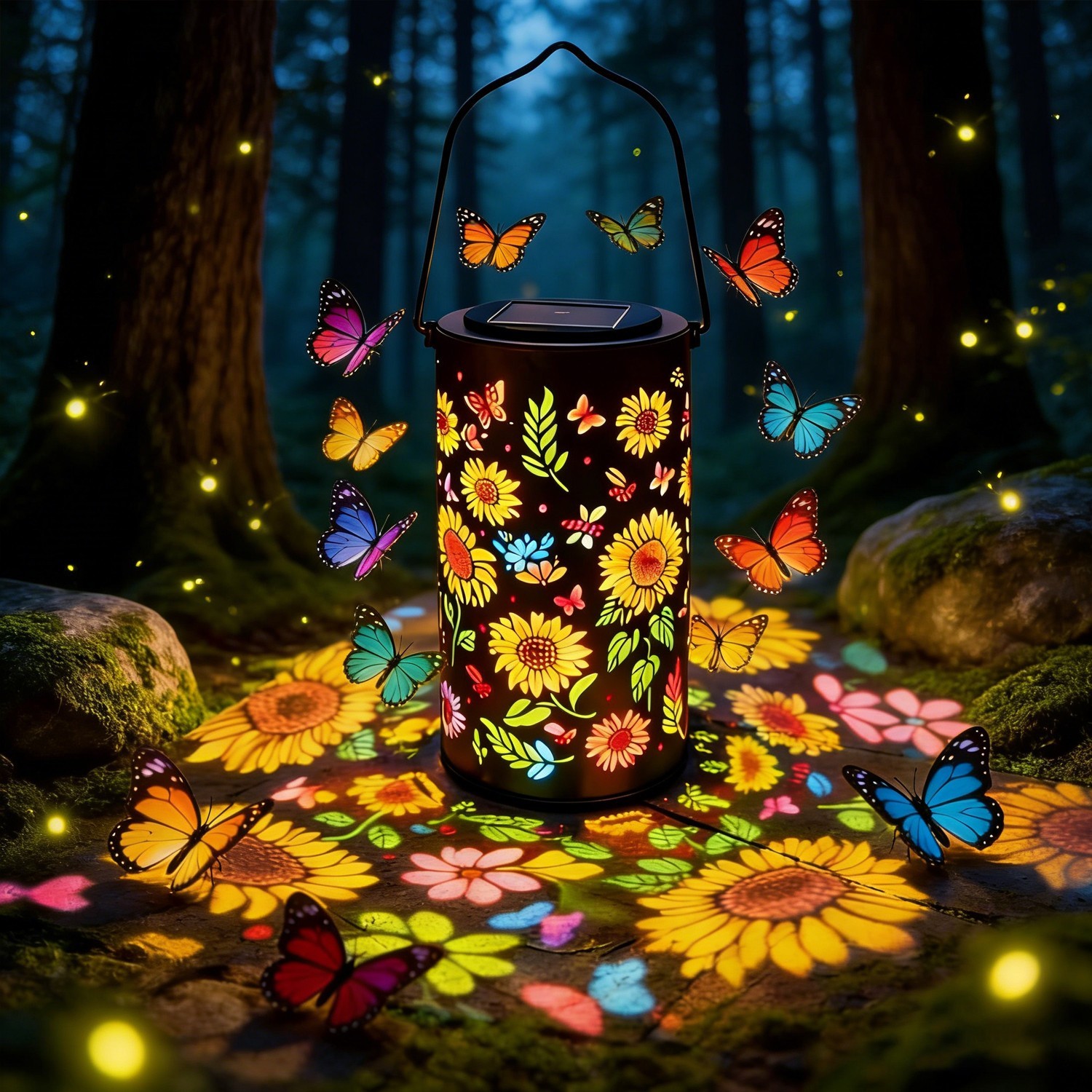 Sunflower Solar Garden Lantern Hanging Waterproof Patio Yard Decor Light