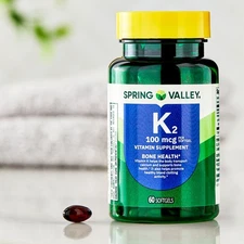 Spring Valley Vitamin K2 Supplement 100mcg Softgels 60Ct - Supports Bone Health