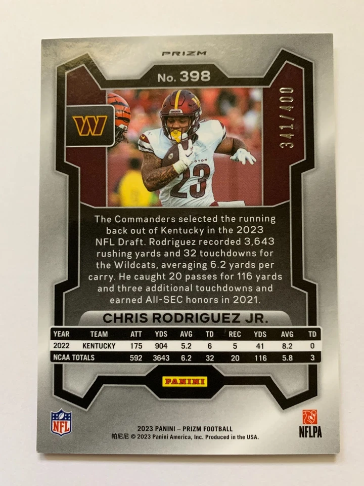 Chris Rodriguez Jr. Rookie Pandora /400 2023 Panini Prizm #398 Commanders RC - Image 2 of 2