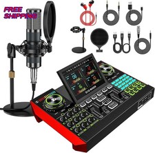 Podcast Equipment Bundle with Live Sound Card Audio Mixer 3.5mm Condenser NEW US