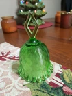Vintage Fenton Glass Green Diamond Optic Fluted Scalloped Diamond Handle Bell