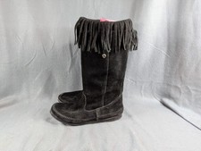Minnetonka Moccasins 1627 Women Fringe Calf Boots SIZE 8 Black S14