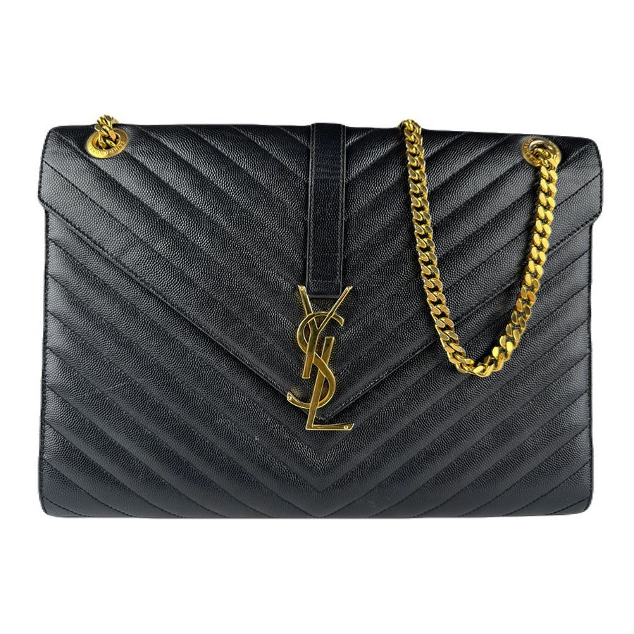 Borsa a tracolla originale SAINT LAURENT Chian in pelle nera/oro/metallo - z8916