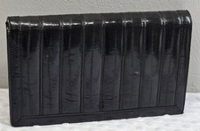Vintage 1980's Eel Skin Purse Convertable Strap Clutch Black Made In Korea Clean